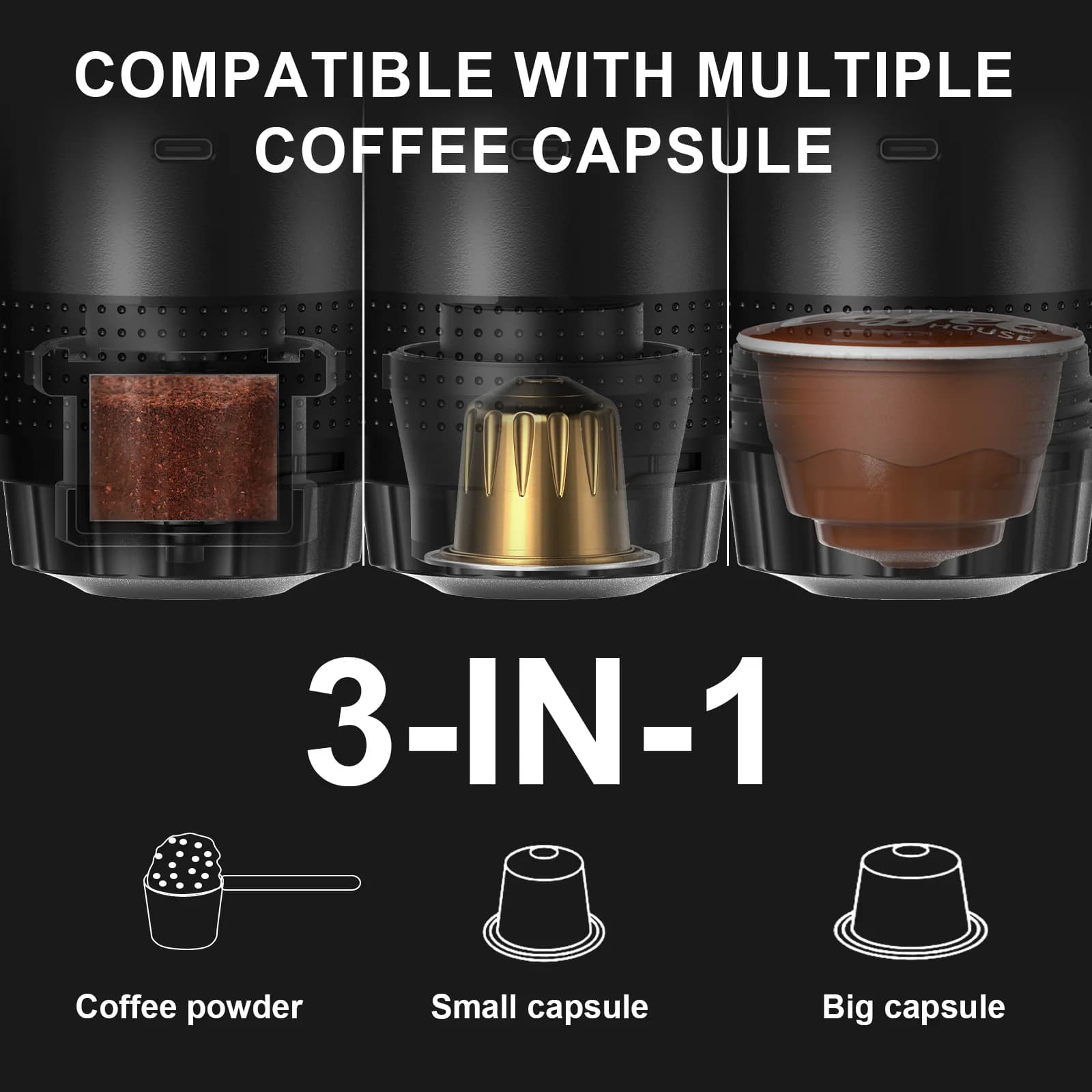 Prenosný 3 v 1 espresso kávovar